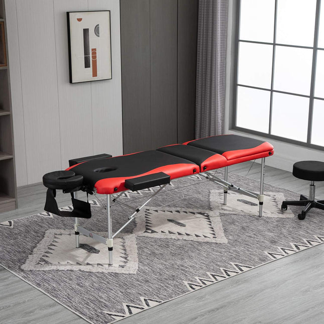 Height-adjustable folding massage table, aluminum & foam, 215 x 60 cm