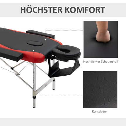 Height-adjustable folding massage table, aluminum & foam, 215 x 60 cm