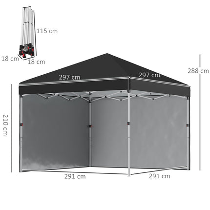Pop-up tent 2.97x2.97m, UV protection with side walls