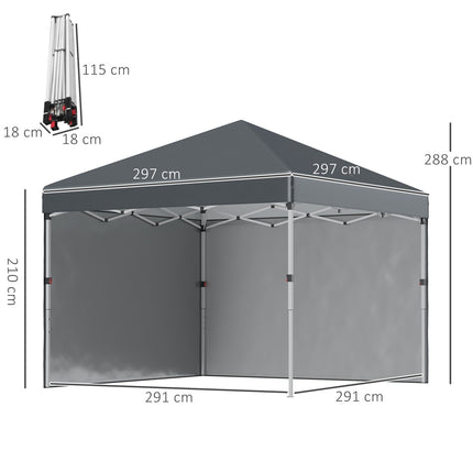 Foldable 2.97x2.97m Pavilion tent with side walls & UV protection