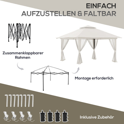 Folding pavilion 4x4m, UV protection, adjustable height, cream