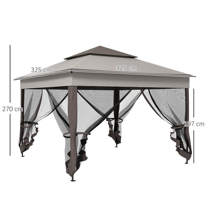 Pop-up garden party tent with side walls, light gray 3.25m