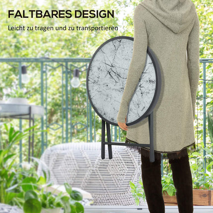 Round folding glass table - Marble Look, versatile use, 45x50 cm