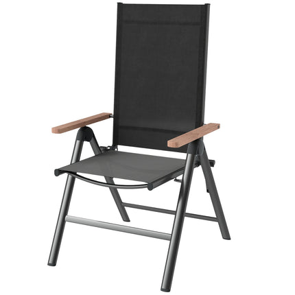 Folding steel garden chair with armrests, black, 120 kg capacity