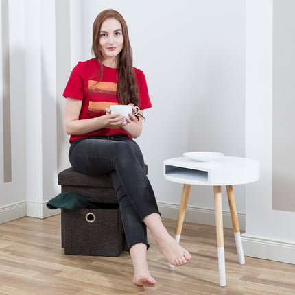 Folding stool in linen with compartment