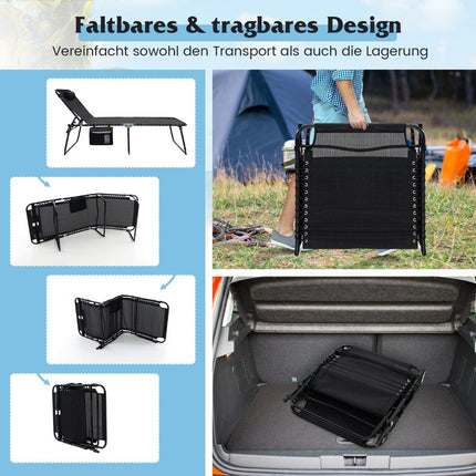 Folding sun lounger with headrest &amp; Side pocket &amp; Adjustable backrest garden lounger black
