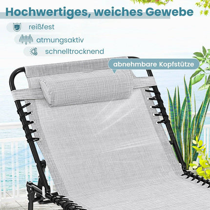 Folding sun lounger with headrest &amp; Side pocket &amp; Adjustable backrest garden lounger gray