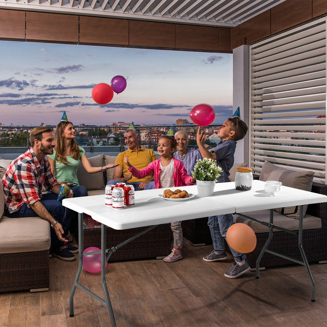 Opvouwbare tafel, opvouwbare campingtafel, tuintafel, wit, 153 cm x 74 cm x 74 cm