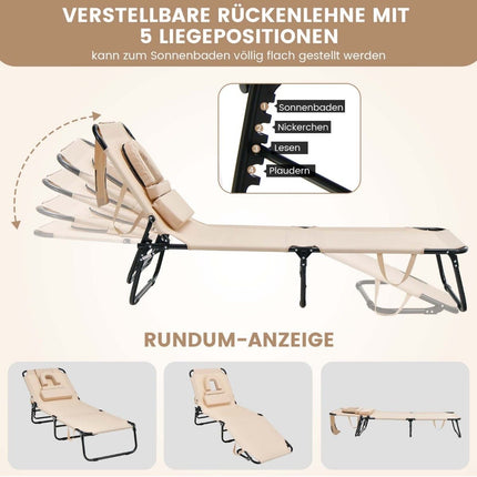 Folding tanning chair beach lounger with face opening beige