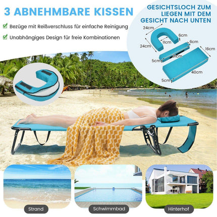 Folding tanning chair beach lounger with face opening turquoise
