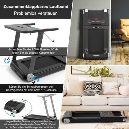Folding treadmill for home with Bluetooth speaker & LED display and device holder Silver
