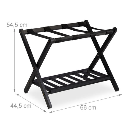 Folding wooden luggage rack with 2 shelves