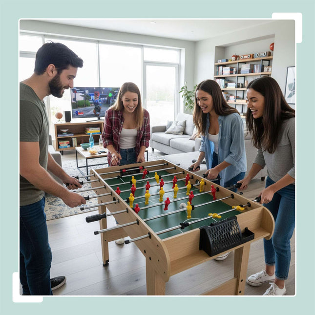 Tafelvoetbaltafel met antisliphandgrepen en scoretellers
