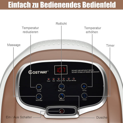 Foot Bath Massager with Rollers 35-48℃ Electric Foot Bath Shower Massage Brown