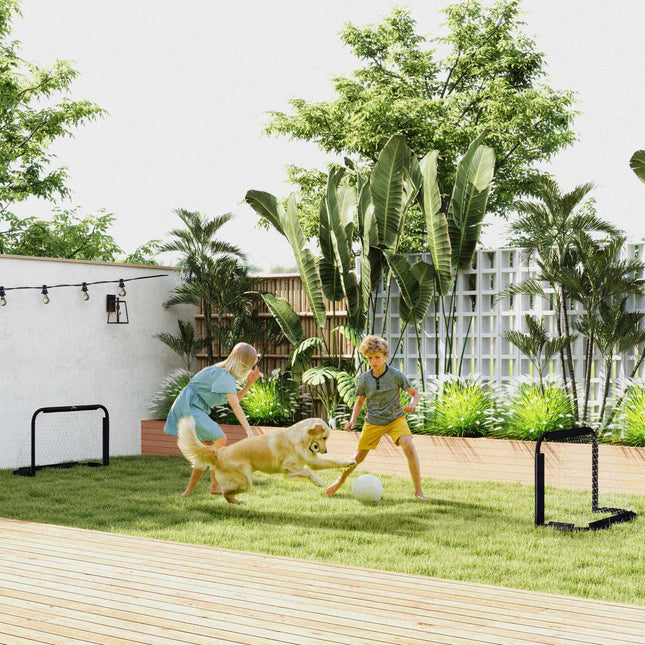 Voetbaldoelset van 2 opvouwbare voetbaldoelen met metalen frame voor kinderen en volwassenen, tuin, 90 x 36 x 60 cm, zwart