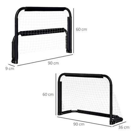 Soccer goal set of 2 - Foldable metal frame, 90x36x60 cm