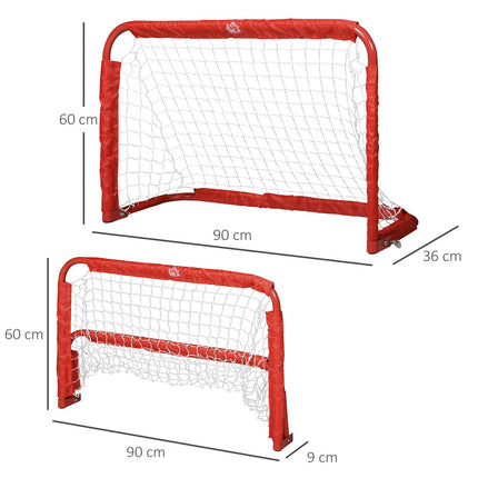 Mini soccer goal set of 2, collapsible steel and tetrolon, red