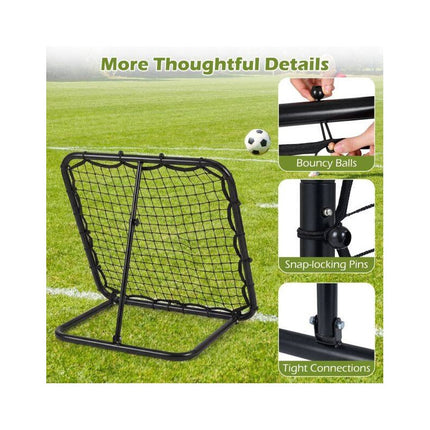 Football Rebounder Net with 4 Adjustable Angles, Foldable Metal Frame, Black