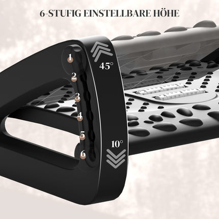 Adjustable ergonomic footrest with massage surface, black
