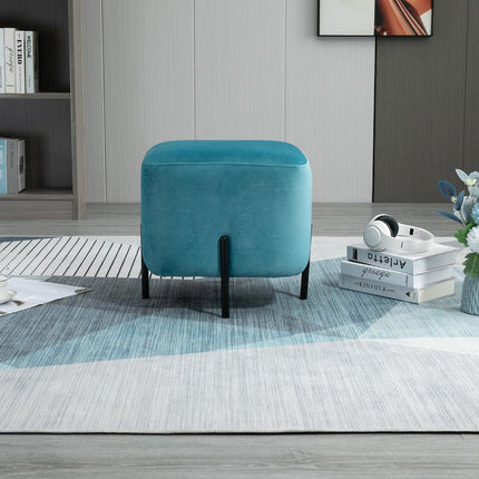 Turquoise polyester footstool with foam padding, 44.5 cm