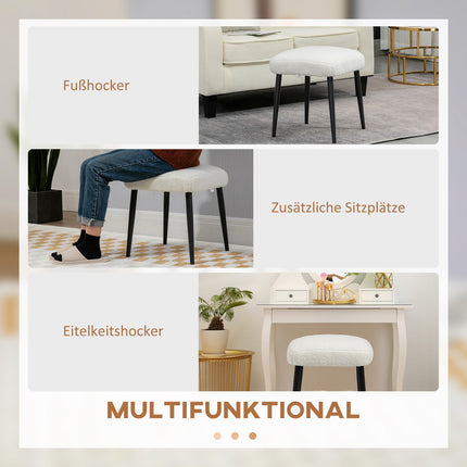 Cream Cashmere-look footstool with steel legs, 42x42x47cm