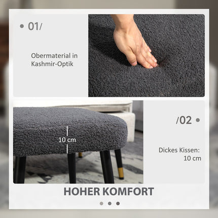 Square footstool, cashmere look, steel legs, dark grey