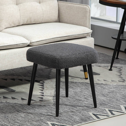Square footstool, cashmere look, steel legs, dark grey