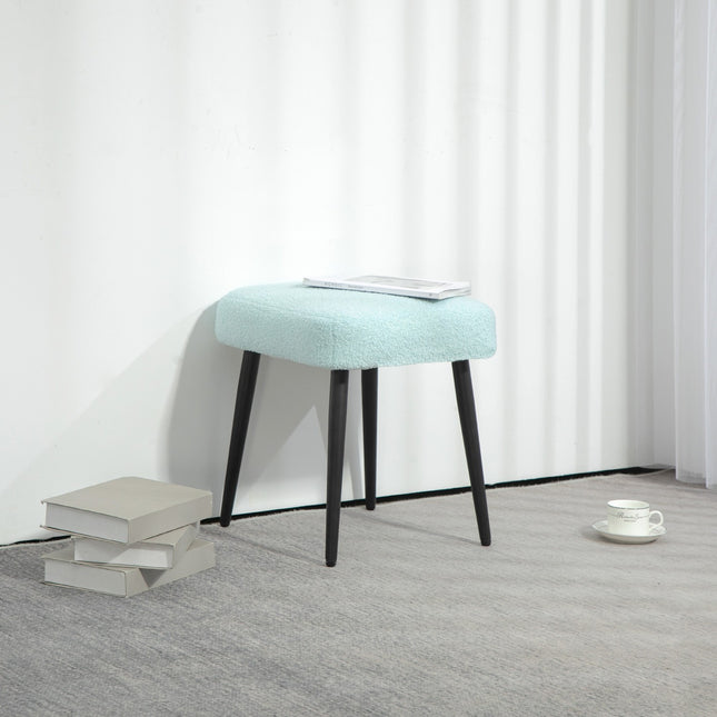 Square Cashmere Look Footstool with steel legs, light blue