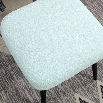 Square Cashmere Look Footstool with steel legs, light blue