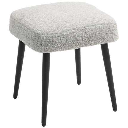 Square footstool with steel legs, cashmere look, light grey
