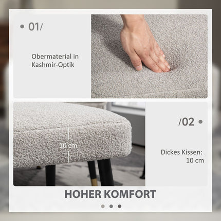 Square footstool with steel legs, cashmere look, light grey
