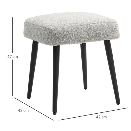 Square footstool with steel legs, cashmere look, light grey