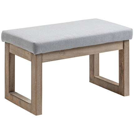 Gray footstool in linen look with wooden legs - 68x38x42 cm
