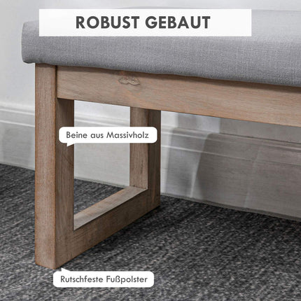 Gray footstool in linen look with wooden legs - 68x38x42 cm