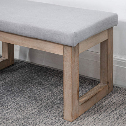 Gray footstool in linen look with wooden legs - 68x38x42 cm
