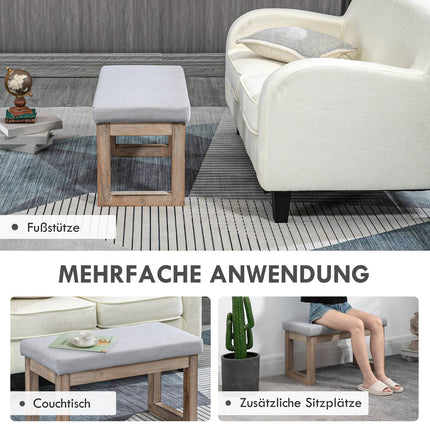 Gray footstool in linen look with wooden legs - 68x38x42 cm