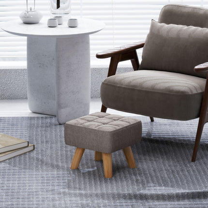 Footstool, Linen Look, Wooden Legs, 110 kg Capacity, Gray