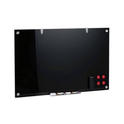Frameless Magnetic Glass Board 36 x 24 Inch with Marker Tray, Black