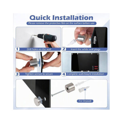 Frameless Magnetic Glass Board 36 x 24 Inch with Marker Tray, Black