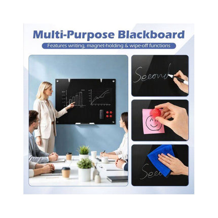 Frameless Magnetic Glass Board 36 x 24 Inch with Marker Tray, Black