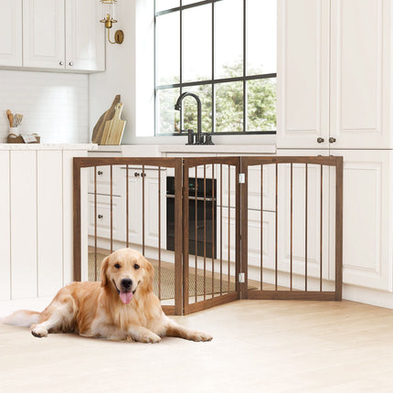 Freestanding 3-Panel Wooden Dog Gate, 76 cm Brown