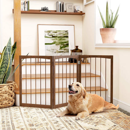 Freestanding 3-Panel Wooden Dog Gate, 76 cm Brown