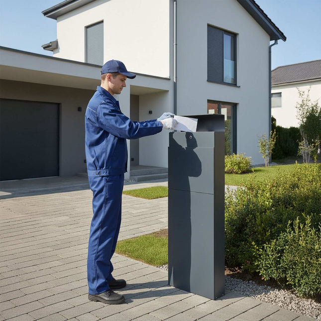 Freestanding Anthracite Steel Letterbox with Lock
