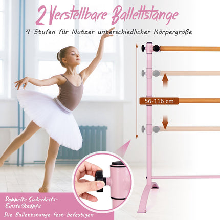 Freestanding Ballet Barre, Adjustable Height, Double Wood Bars