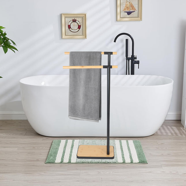 Freestanding Bamboo Metal Towel Rack – 2 Rods