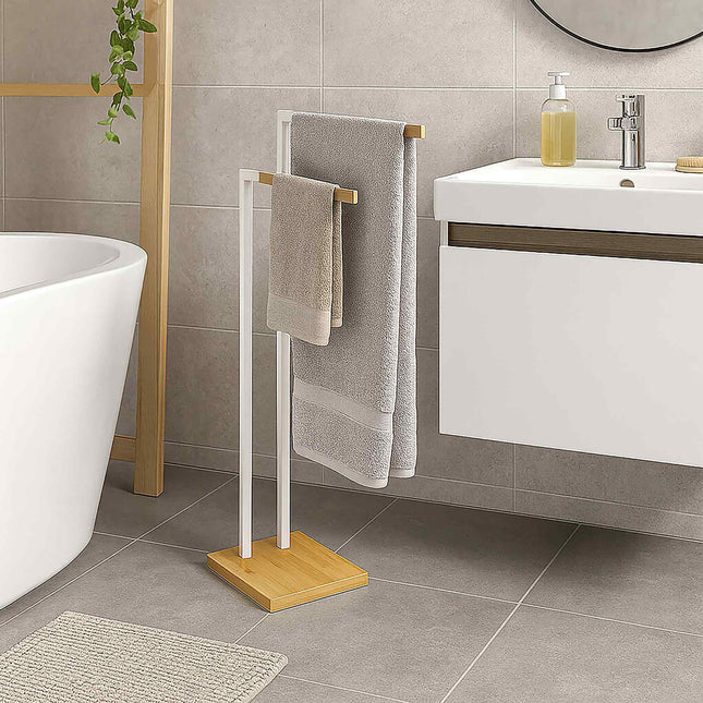 Freestanding Bamboo Metal Towel Rack – 2 Rods