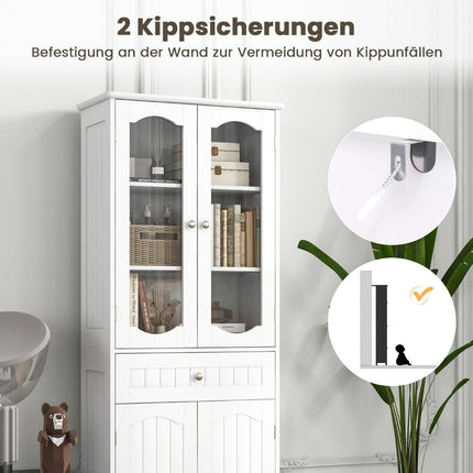 Freestanding Bathroom Cabinet with 4 Doors & Drawer, White