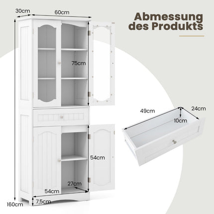 Freestanding Bathroom Cabinet with 4 Doors & Drawer, White