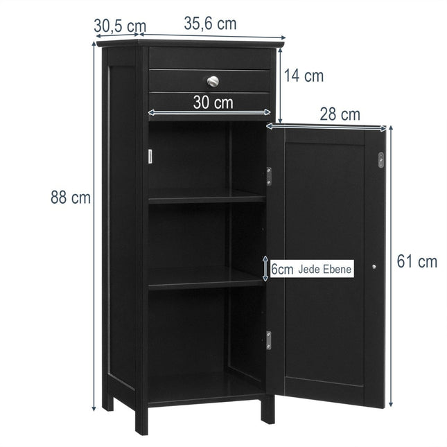 Freestanding Bathroom Cabinet with Drawer & Shelves, Black