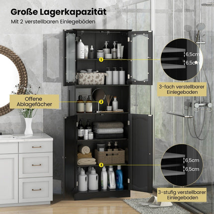 Freestanding Bathroom Cabinet with Frosted Glass Doors, 164cm
